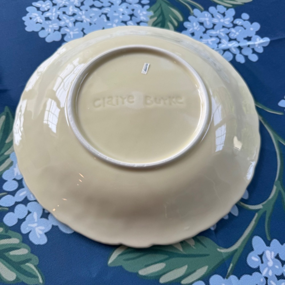 Claire Burke Ceramic Fruit Embossed Serving Bowl Cream Scalloped 10.5 Inch - Picture 2 of 6